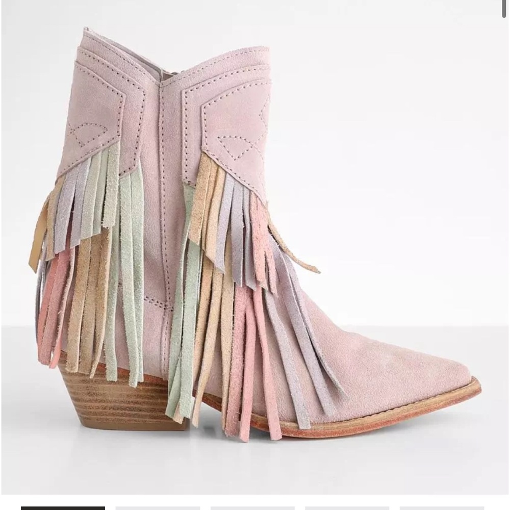 NIB FREE PEOPLE Lawless Fringe Western Boots- Pink Multi Sz 39.5 - Picture 7 of 7